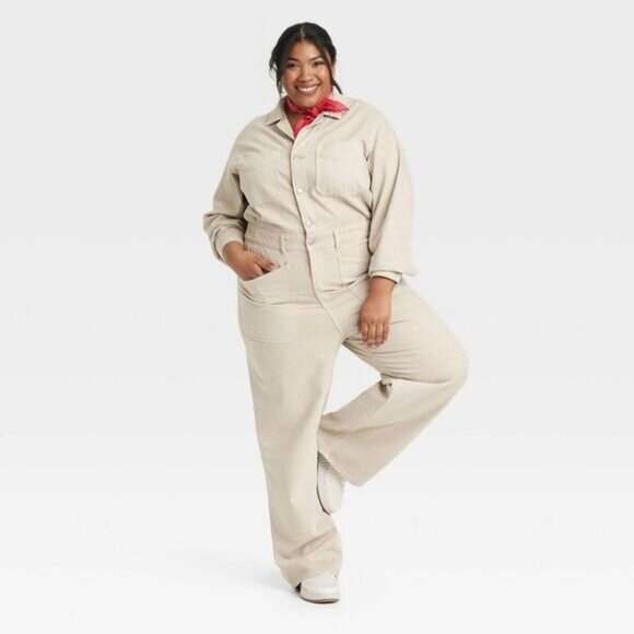 NEW Women's Denim Baggy Jumpsuit - Universal Thread™ Off-White - Picture 1 of 7